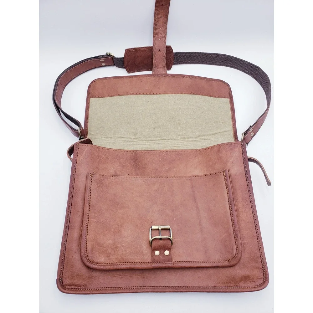 MaheTri Messenger Bag Brown Leather Satchel Laptop Briefcase OS